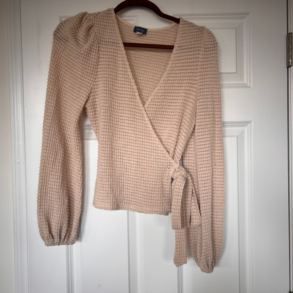 Cozy Waffle Knit Wrap Top - beige